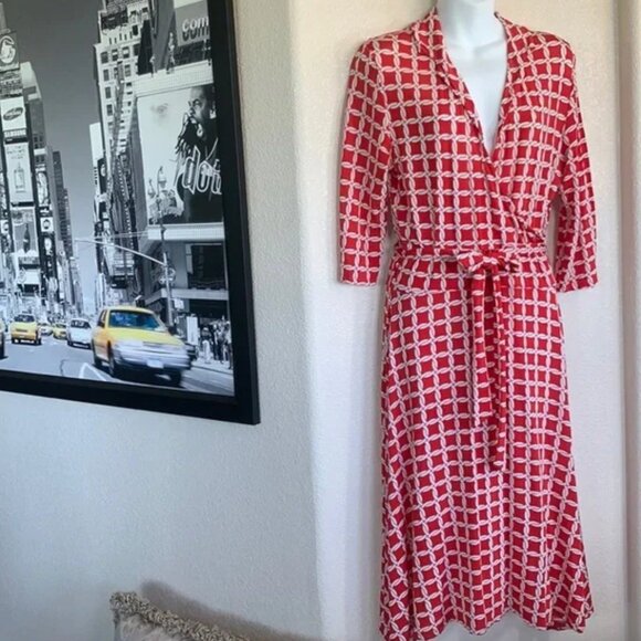 Leota Dresses & Skirts - Leota Wrap Dress Anchors Aweigh Red White Chainlink Circle Rope Small Nautical